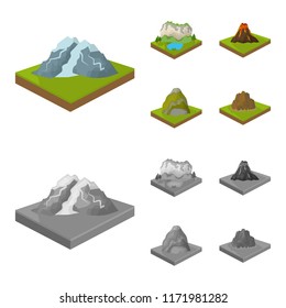 Mountains, rocks and landscape. Relief and mountains set collection icons in cartoon,monochrome style isometric vector symbol stock illustration web.