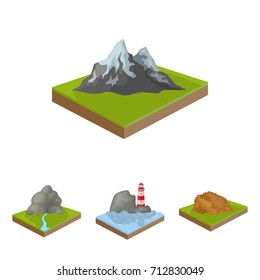 Mountains, rocks and landscape. Relief and mountains set collection icons in cartoon style isometric vector symbol stock illustration web.