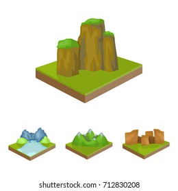 Mountains, rocks and landscape. Relief and mountains set collection icons in cartoon style isometric vector symbol stock illustration web.