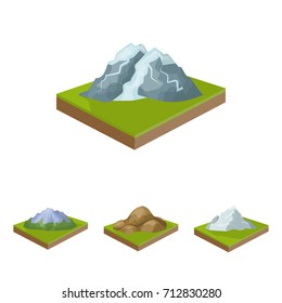 Mountains, rocks and landscape. Relief and mountains set collection icons in cartoon style isometric vector symbol stock illustration web.