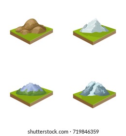 Mountains, rocks and landscape. Relief and mountains set collection icons in cartoon style isometric vector symbol stock illustration web.