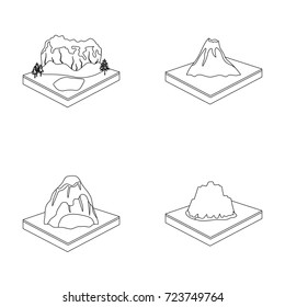 Mountains, rocks and landscape. Relief and mountains set collection icons in outline style isometric vector symbol stock illustration web.