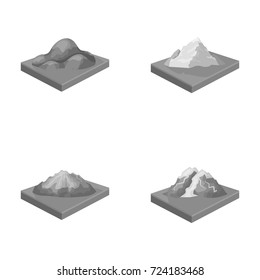 Mountains, rocks and landscape. Relief and mountains set collection icons in monochrome style isometric vector symbol stock illustration web.