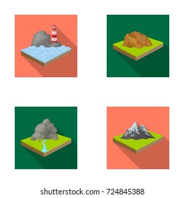 Mountains, rocks and landscape. Relief and mountains set collection icons in flat style isometric vector symbol stock illustration web.