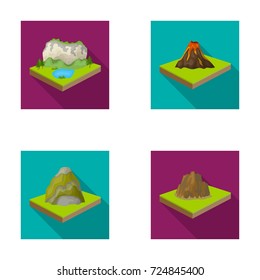 Mountains, rocks and landscape. Relief and mountains set collection icons in flat style isometric vector symbol stock illustration web.