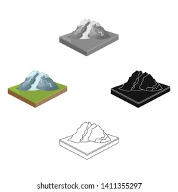 Mountains, rocks and landscape. Relief and mountains single icon in cartoon,black style isometric vector symbol stock illustration web.