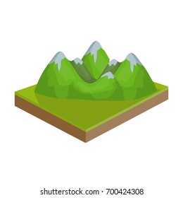 Mountains, rocks and landscape. Relief and mountains single icon in cartoon style isometric vector symbol stock illustration web.