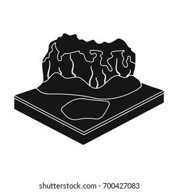 Mountains, rocks and landscape. Relief and mountains single icon in black style isometric vector symbol stock illustration web.