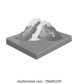 Mountains, rocks and landscape. Relief and mountains single icon in monochrome style isometric vector symbol stock illustration web.