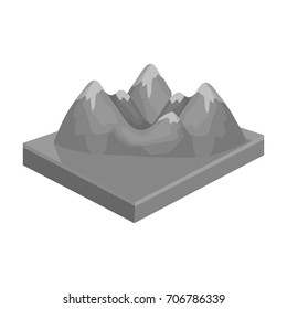 Mountains, rocks and landscape. Relief and mountains single icon in monochrome style isometric vector symbol illustration web.