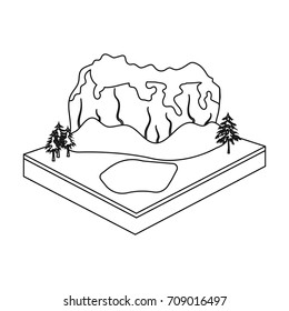 Mountains, rocks and landscape. Relief and mountains single icon in outline style isometric vector symbol stock illustration web.