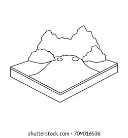 Mountains, rocks and landscape. Relief and mountains single icon in outline style isometric vector symbol stock illustration web.