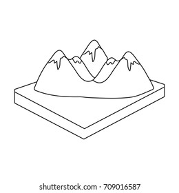 Mountains, rocks and landscape. Relief and mountains single icon in outline style isometric vector symbol stock illustration web.