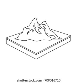 Mountains, rocks and landscape. Relief and mountains single icon in outline style isometric vector symbol stock illustration web.