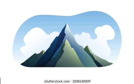 Mountains rocks landscapes set flat composition of sky clouds and mountain pinnacles vector illustration