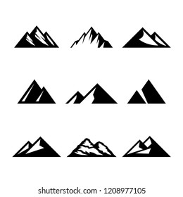 Mountains, rocks and peaks. Vector illustration and logo design elements