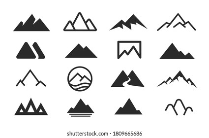 Mountains, rocks with peaks. Vector illustration and logo design elements