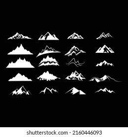 Montañas, rocas y picos. Ilustración de vectores y elementos de diseño de logotipo