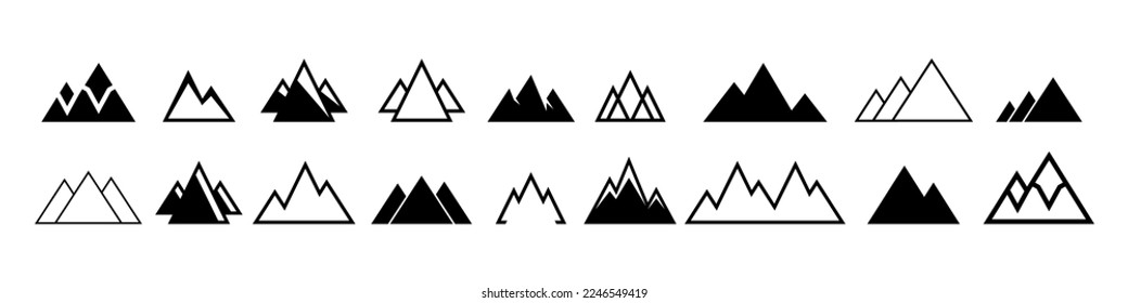 Mountains, rocks and vertex icons set. Sign isolated on white background. Vector EPS 10