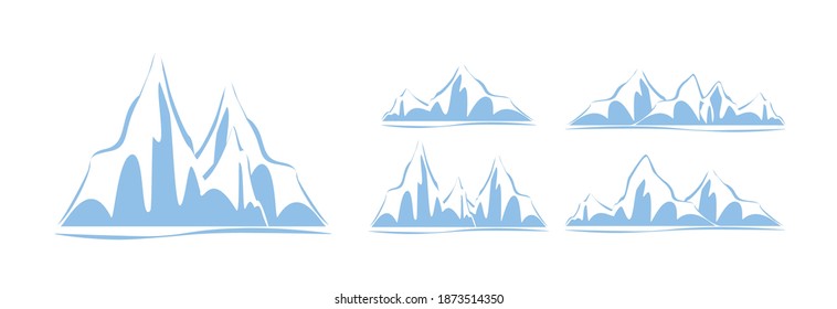 Mountains or rocks with white snow on a white background. Icon or logo for skiing.