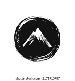 Mountains, rocky peaks. Abstract minimalistic style. One-stroke drawing. Hand-drawn by brush. Vector Illustration