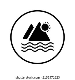 Mountains, scenery icon. Black vector illustration.