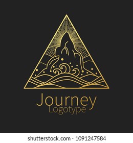 Mountains and sea. Decorative graphic design element. Vector template for your logo, temporary tattoo and other designs
