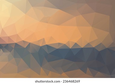 Mountains, sea, sky. Triangle background, vector polygon art, soft colored abstract illustration. Web mobile interface template. Travel corporate website design. Blurred. Landscape. Instagram style. 