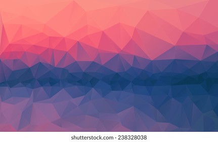 Mountains, sea, sky. Triangle background, vector polygon art, soft colored abstract illustration. Web mobile interface template. Travel corporate website design. Blurred. Landscape. Instagram style.