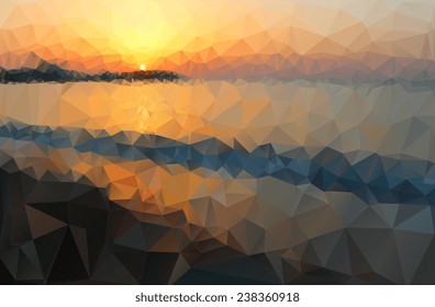 Mountains, sea, sky. Triangle background, vector polygon art, soft colored abstract illustration. Web mobile interface template. Travel corporate website design. Blurred. Landscape. Instagram style.