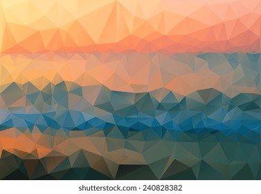 Mountains, sea, sky. Triangle background, vector polygon art, soft colored abstract illustration. Web mobile interface template. Travel corporate website design. Blurred. Landscape. Instagram style.