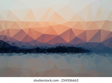 Mountains, sea, sky. Triangle background, vector polygon art, soft colored abstract illustration. Web mobile interface template. Travel corporate website design. Blurred. Landscape. Instagram style.