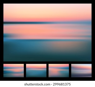 Mountains sea sky. Vector art set. Illustration of soft colored abstract background. Web and mobile interface template. Travel corporate website design. Minimalistic backdrop. Blurred. Landscape