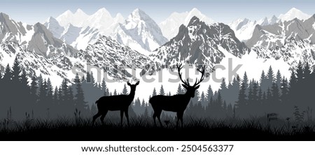 mountains seamless background with deers