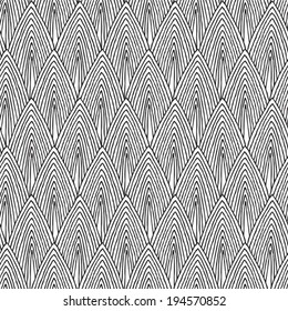 Mountains seamless pattern in black and white is hand drawn ink illustration. Illustration is in eps8 vector mode, background on separate layer. 
