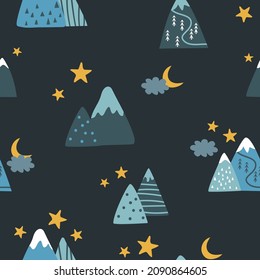 Mountains seamless pattern. Children's background. Vector illustration
