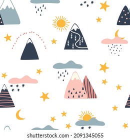 Mountains seamless pattern. Children's background. Vector illustration