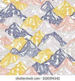 Mountains seamless pattern. Fun mountains kid wallpaper. Vector illustration