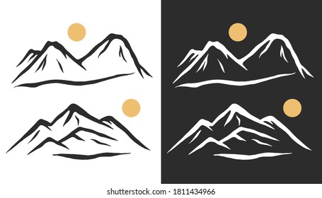 Montañas puestas. Ilustración de vector de montaña dibujada a mano.