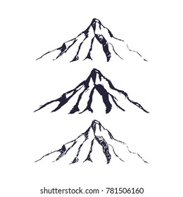 Mountains set. Hand drawn rocky peaks. Vector illustration