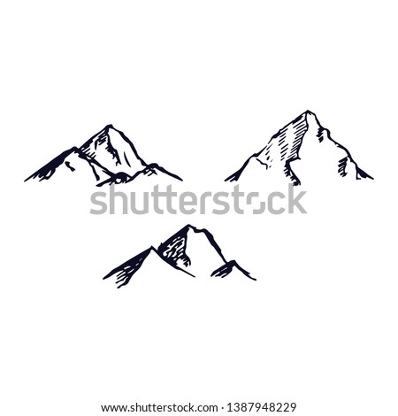 Mountains set. Hand drawn rocky peaks. Vector illustration - Vector illustration