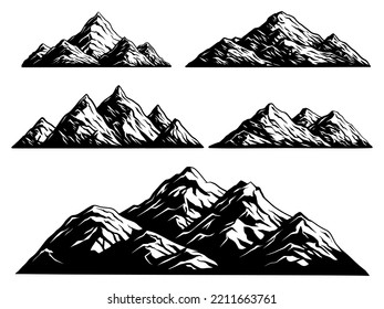 Mountains set. Hand drawn Vector illustration