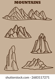 Mountains. A set of hand-drawn vector mountains. Vector illustration for game map and scene design.