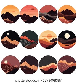 Mountains set icons vector isolated 