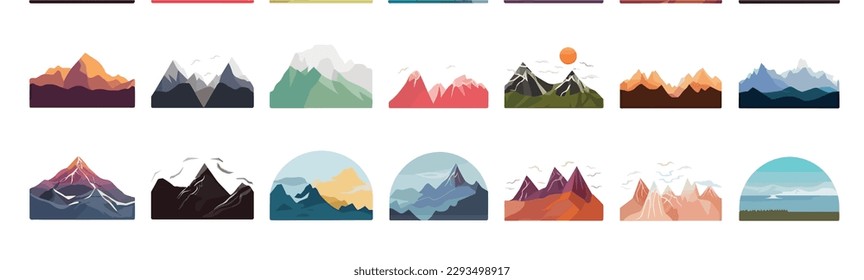 Mountains set icons vector isolated