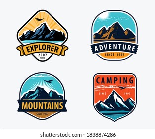 Mountains set labels. Mountaineering, climbing, hiking vector illustration