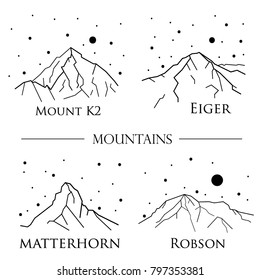 Mountains. Set of vector illustration. 