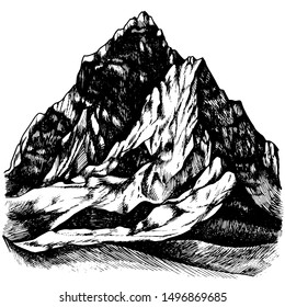 Mountains shapes illustration. Hand-drawn vector hills, rocky landscape for your logo design.