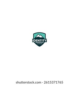 Mountains in Shield Travel Logo Design, Adventure and Protection Branding