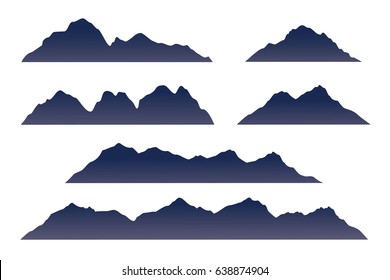 Montanhas Silhueta. Linha isolada de montanhas em ilustração vetorial.